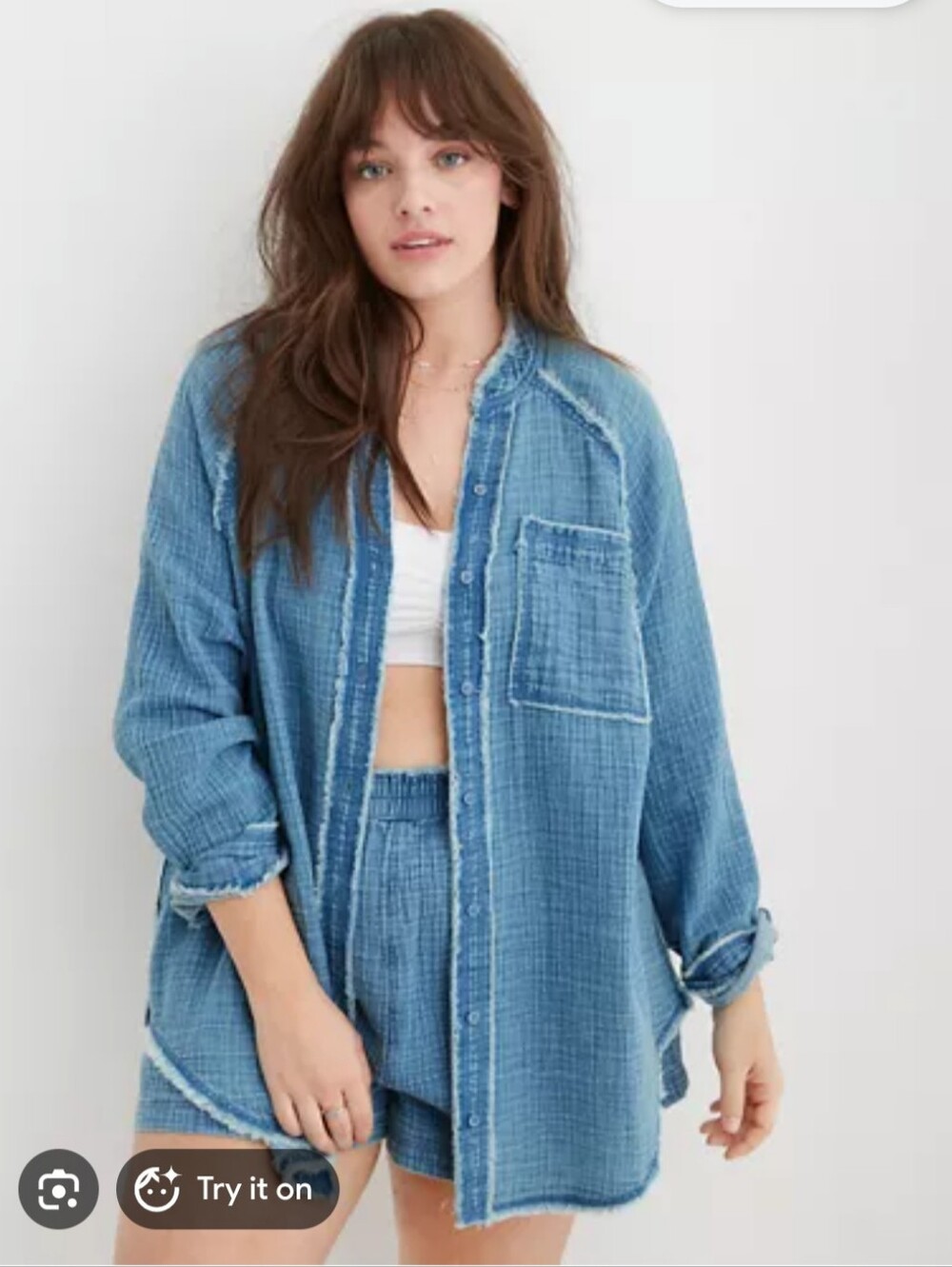 Aerie Light Blue Womens Button up Shirt